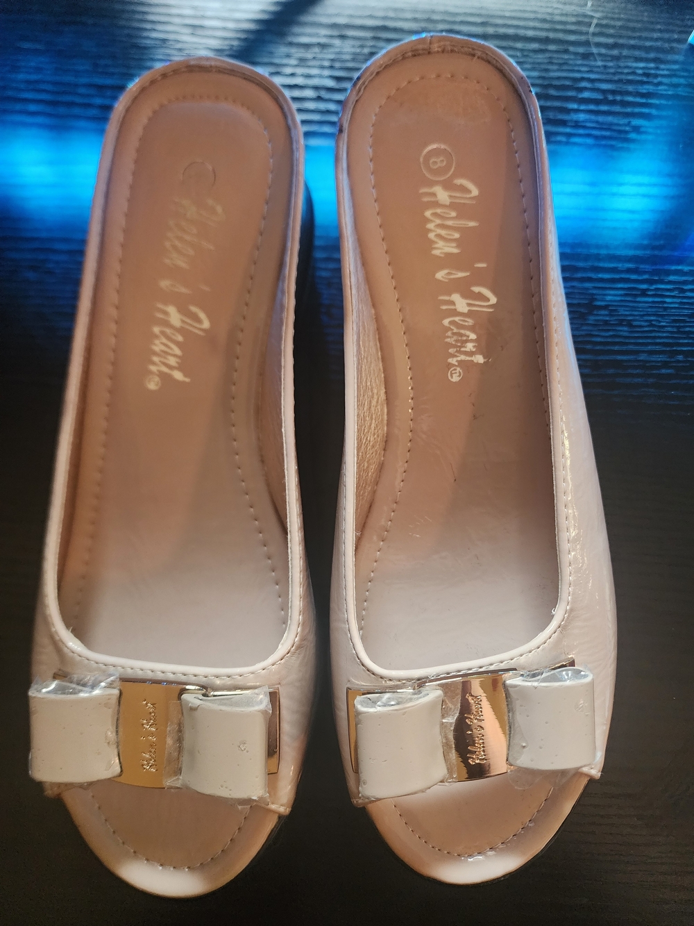 Helen's Heart Women's Nude Bow Peep-Toe Flats
